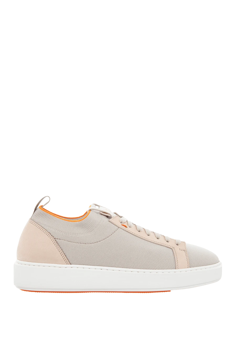 Santoni Beige leather and textile sneakers for women - contrasting sole, contrasting inserts. leather, textile. lacing. Country of manufacture: Italy. Care: specialized cleaning - photo 1