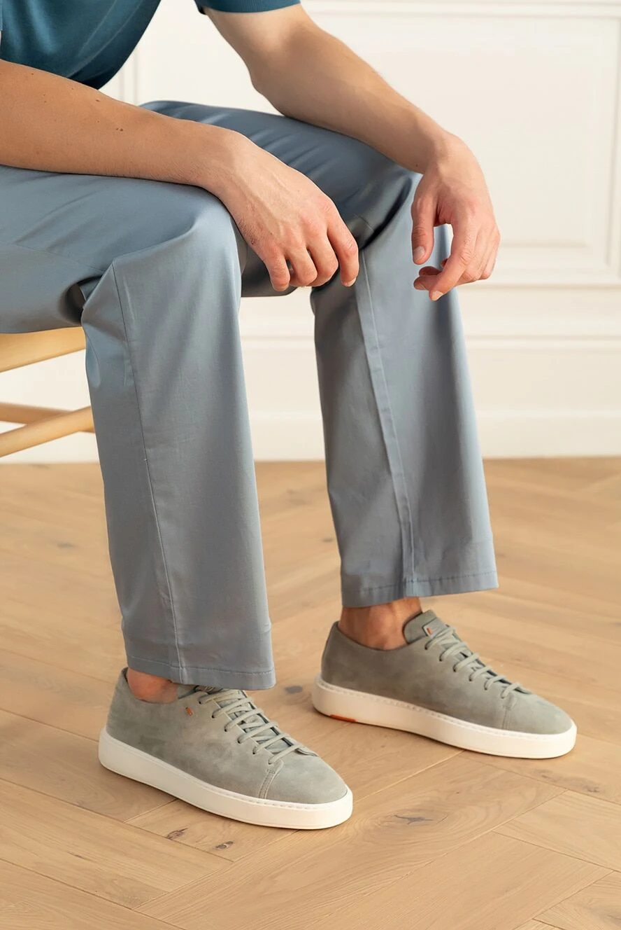Santoni light grey sneakers in matte nubuck with a minimalist