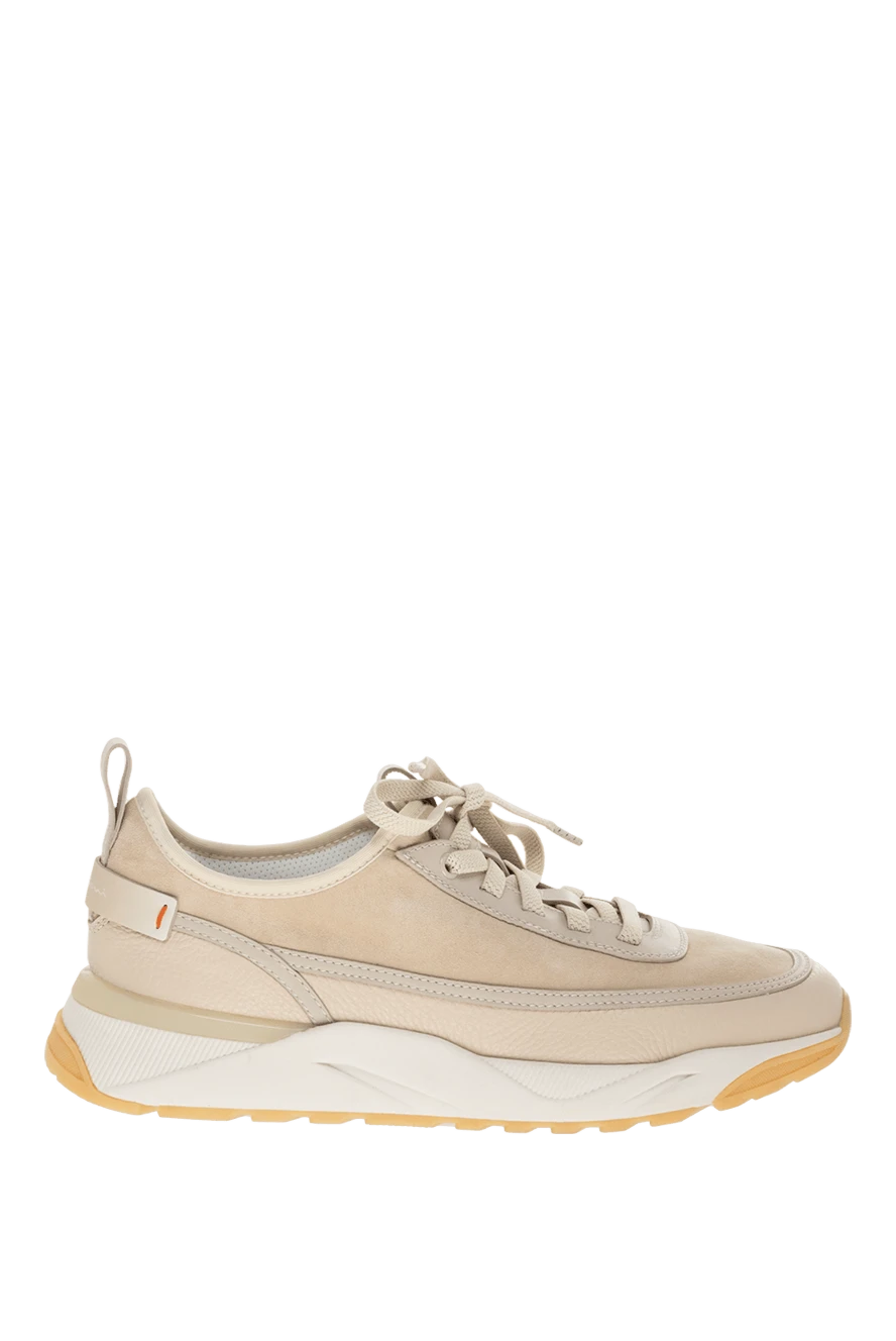 Santoni Beige men's nubuck and leather sneakers - logo, contrast sole. 50% genuine leather, 50% nubuck. lacing. Country of manufacture: Italy. Care: specialized cleaning - photo 1