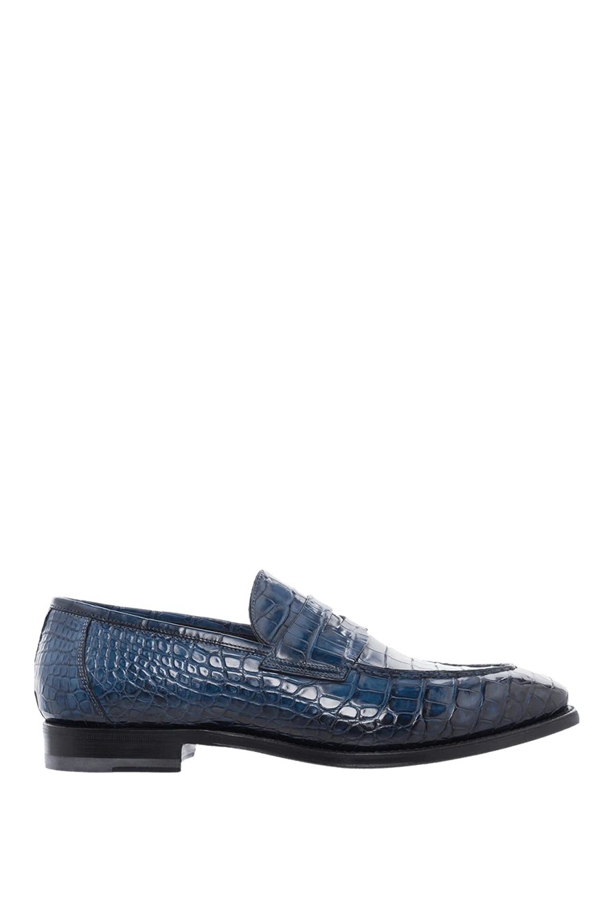 Santoni Crocodile leather loafers blue for men - contrast sole, textured leather. 100% crocodile skin. Country of manufacture: Italy. Care: specialized cleaning - photo 1