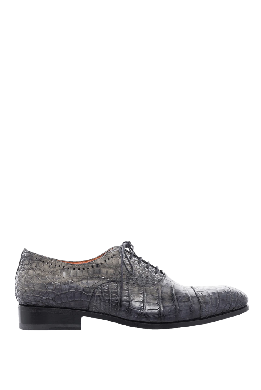 Santoni Men's shoes made of crocodile leather gray - Textured leather. 100% crocodile skin. Lace. Interior finish: Leather. Insole: Leather. Heel height: 2 cm. Other materials. Country of manufacture: Italy. Care: specialized cleaning - photo 1