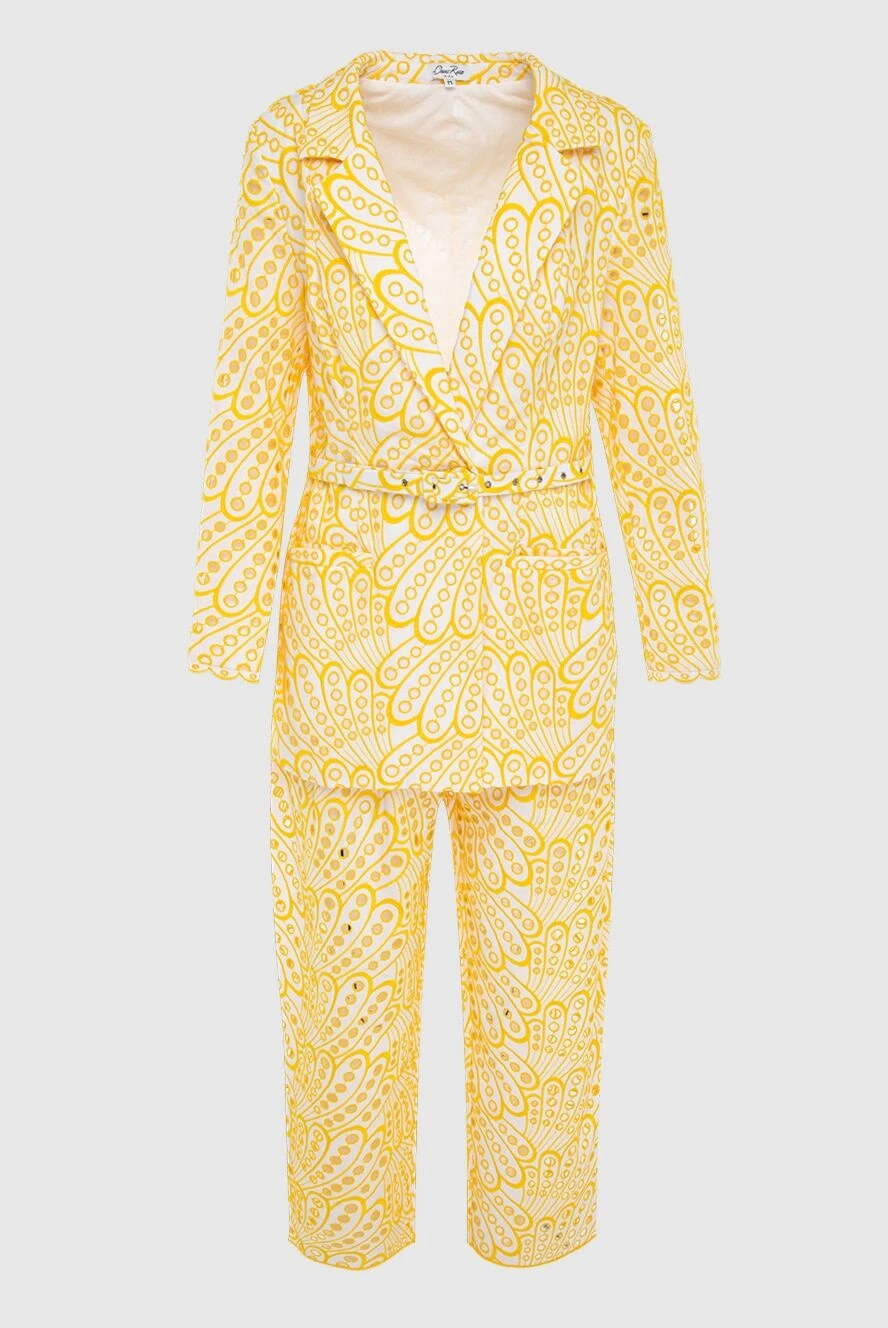 Charo Ruiz Yellow women's cotton and polyester trouser suit - flowers pattern. 70% cotton, 30% polyester. zipper, buttons, belt. two side pockets. Country of manufacture: Italy. Care: specialized cleaning - photo 1