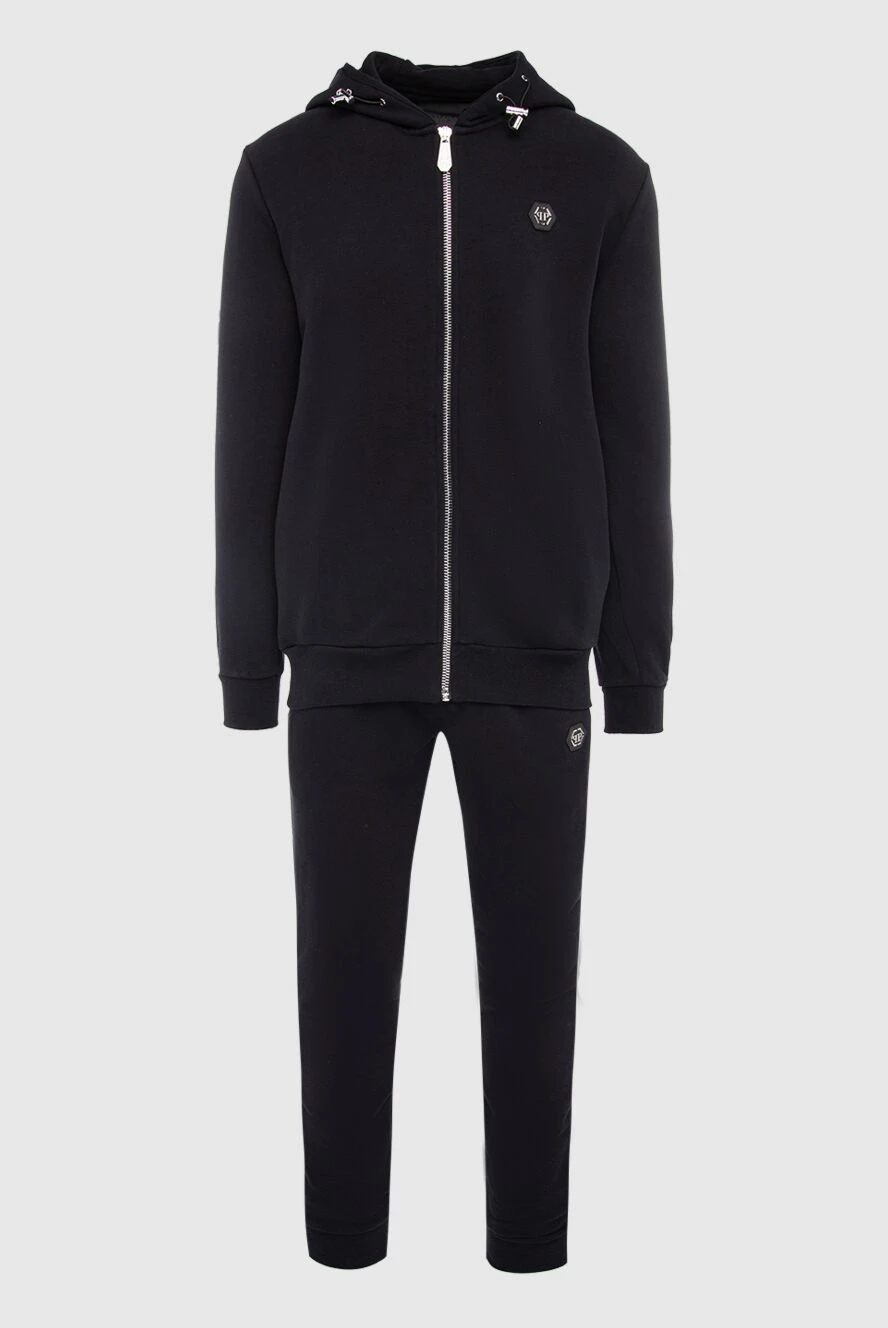 Philipp Plein Men's sports suit made of cotton and polyester, black - Brand Logo Patch. Hood. 88% cotton 12% polyester. Closure: Drawstring, zipper. Four side pockets. Country of manufacture: Italy. Care: specialized cleaning - photo 1