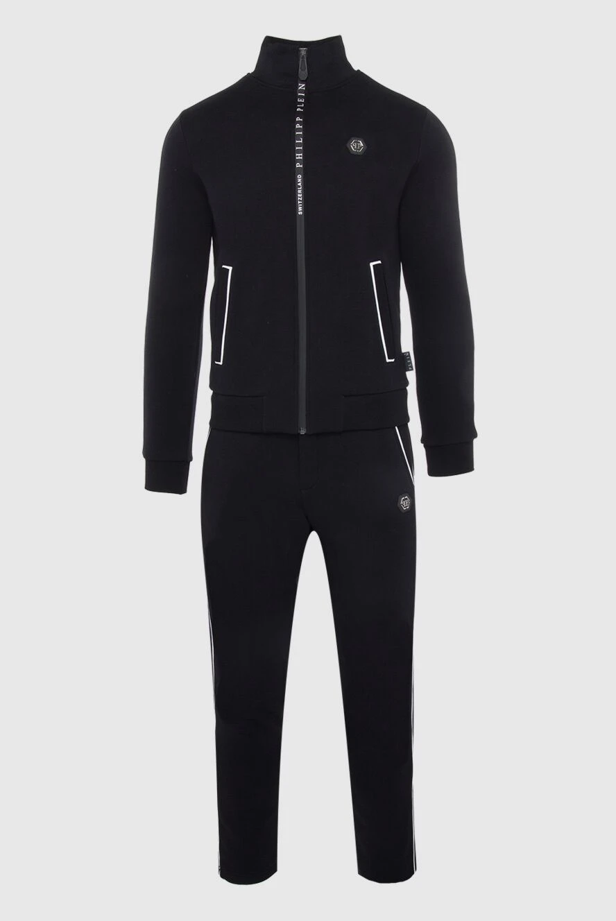 Philipp Plein Sports suit for men made of cotton and polyester black - Brand logo patch, brand print on back, contrast trim. Hood. 88% cotton 12% polyester. Closure: Drawstring, zipper. Four side pockets. Country of manufacture: Italy. Care: specialized cleaning - photo 1