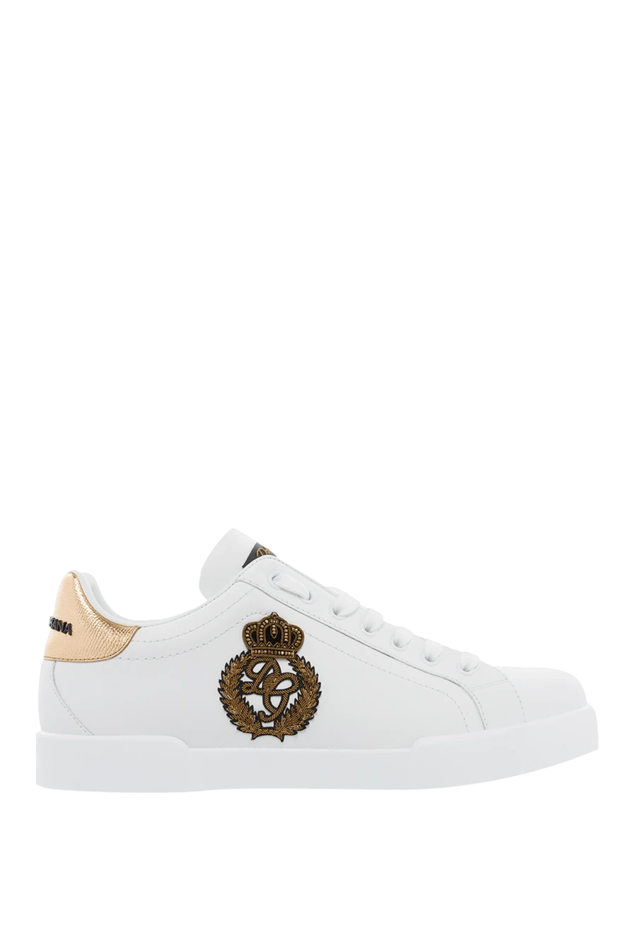 Dolce & Gabbana White leather sneakers for men - Decor: logo, coat of arms. Composition: 100% genuine leather. Clasp: lacing. Sole: height 2cm. Country of manufacture: Italy. Care: specialized cleaning - photo 1