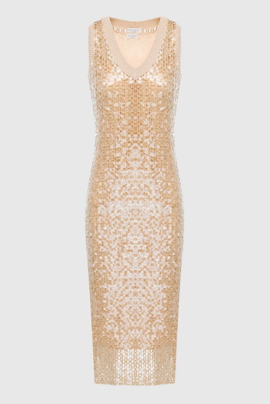 Brunello Cucinelli Beige dress for women - golden sequins. 55% jute, 35% cotton, 10% polyamide. Country of manufacture: Italy. Care: specialized cleaning - photo 1