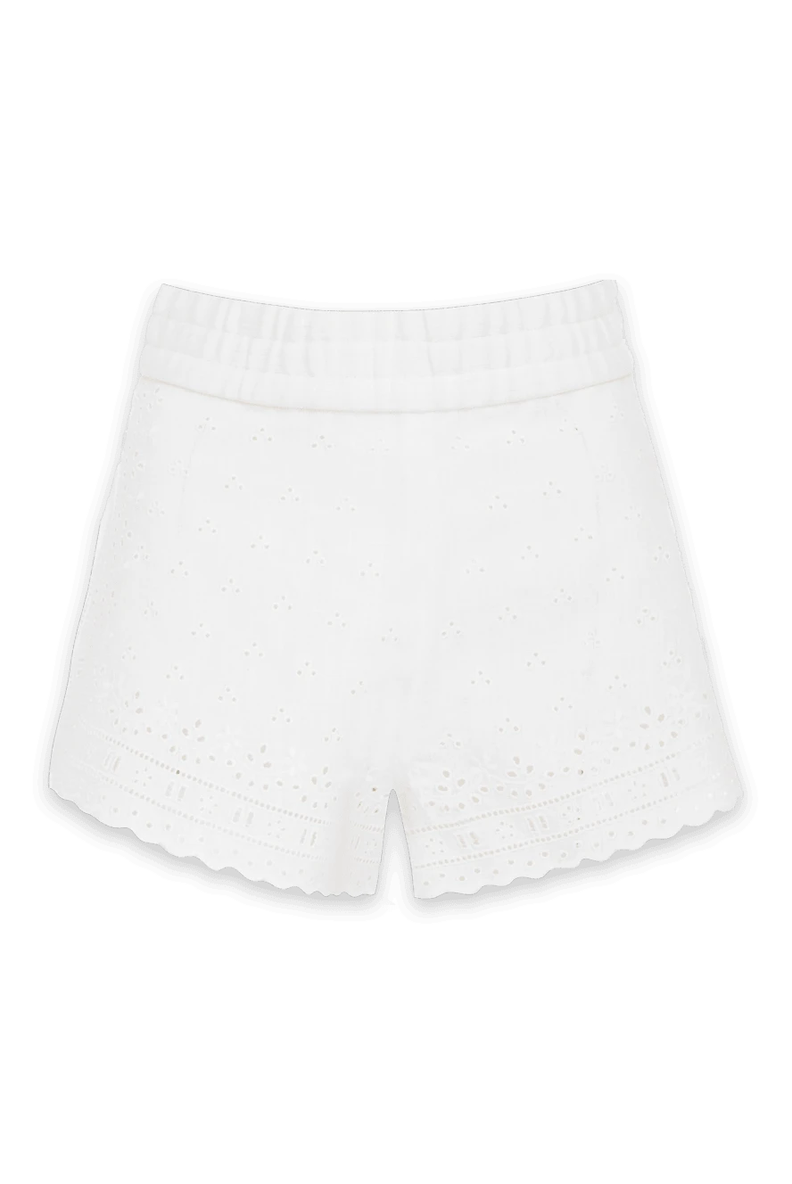 Dolce & Gabbana White linen shorts for women - perforation, openwork pattern. 100% linen. elastic belt. Country of manufacture: Italy. Care: specialized cleaning - photo 1