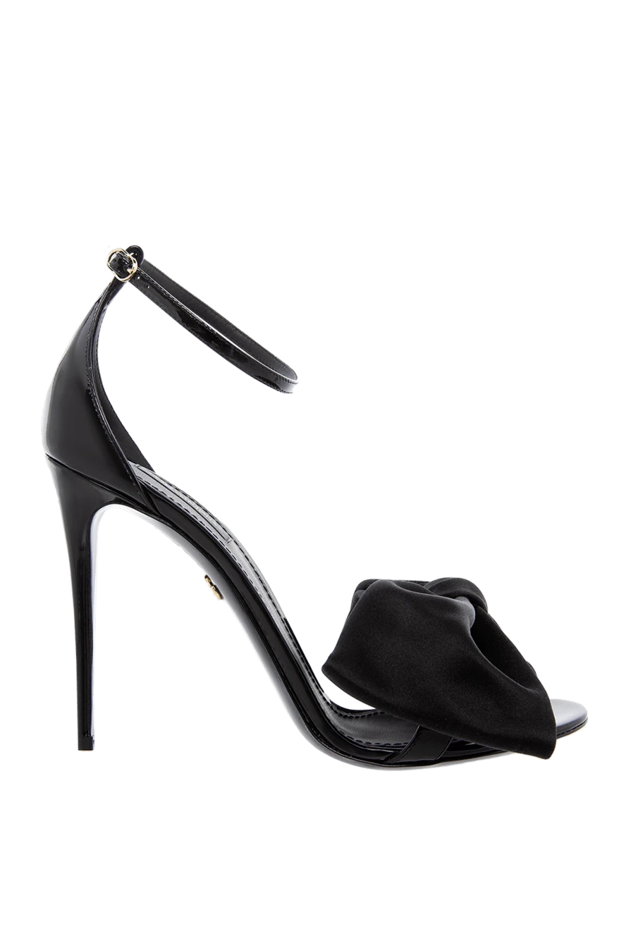 Dolce & Gabbana Women's black leather sandals with a bow - bow. genuine leather. buckle. Heel: 12 centimeters. Country of manufacture: Italy. Care: specialized cleaning - photo 1