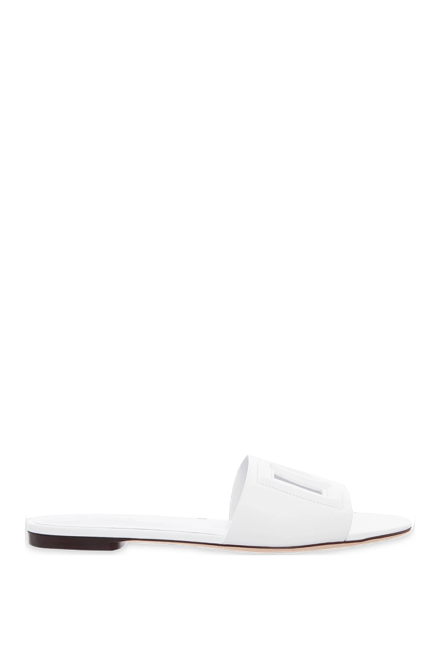 Dolce & Gabbana Women's leather slippers with an embossed logo, white - embossed logo, contrasting sole. leather. Country of manufacture: Italy. Care: specialized cleaning - photo 1