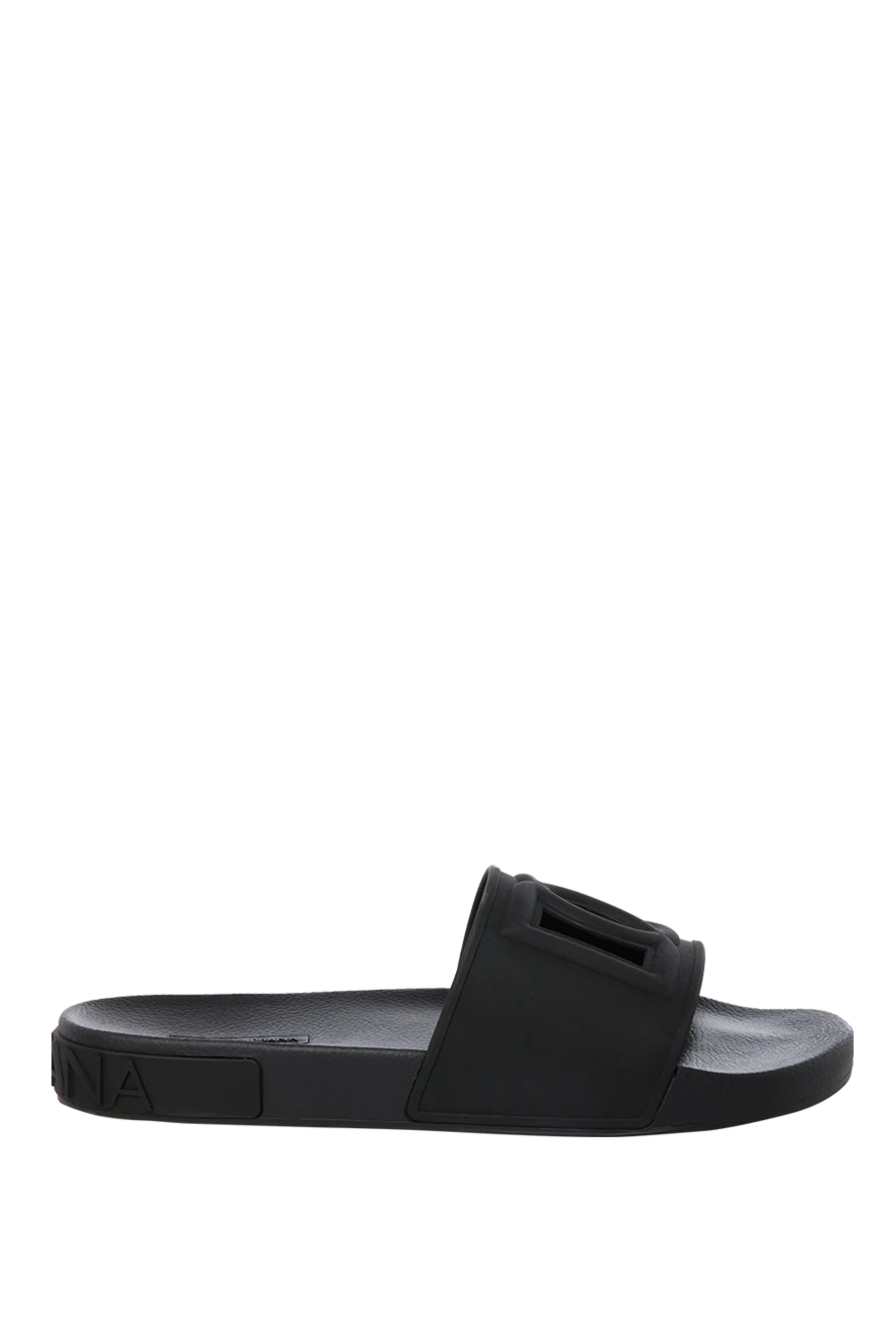 Dolce & Gabbana Black rubber slippers for men - logo. 100% rubber. Country of manufacture: Italy. Care: specialized cleaning - photo 1