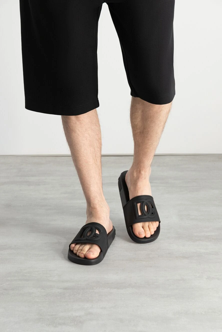 Dolce & Gabbana black rubber slide sandals with embossed  display picture 1