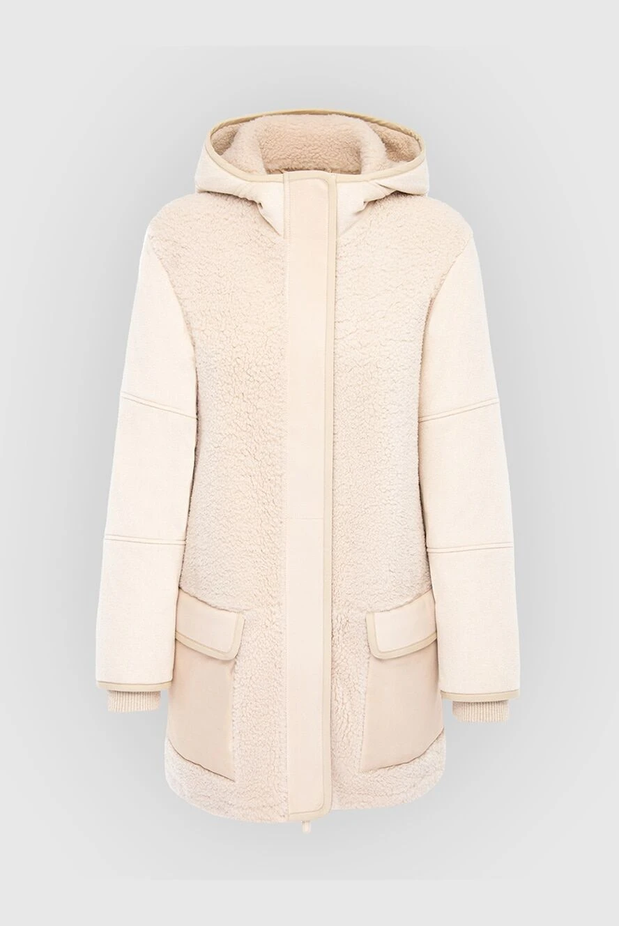 Loro Piana Sheepskin coat made of natural fur beige for women - hood. 100% natural fur, leather. Closure: zipper. two side pockets. Country of manufacture: Italy. Care: specialized cleaning - photo 1