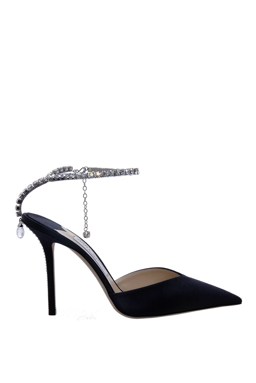 Jimmy Choo Босоніжки зі шкіри чорні жіночі - ланцюжки з кристалами, кристали на застібці. натуральна шкіра. пряжка. Каблук: 8 сантиметрів. Країна виробник: Италия. Догляд: спеціалізоване чищення - фото 1