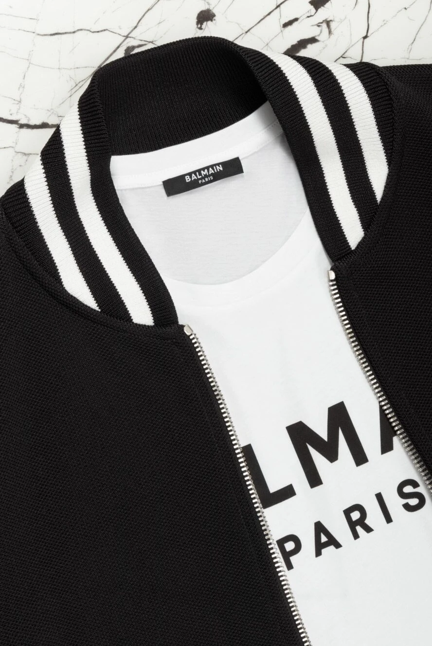 Balmain хлопковая футболка белого цвета с чёрным логотипом 167026
