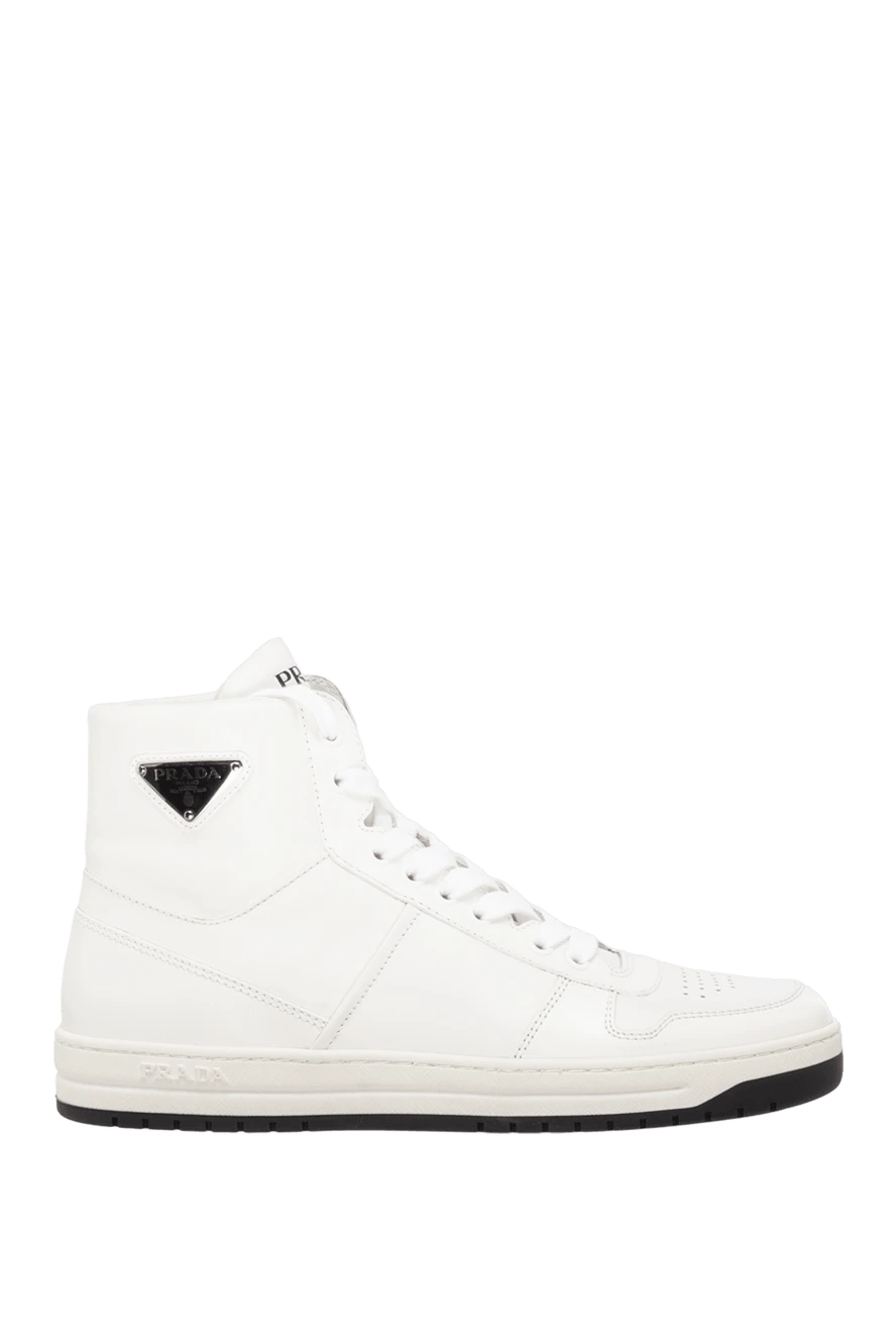 Prada women s high leather sneakers with perforation and logo in white 167067 Women sneakers Domino Online Store Ukraine