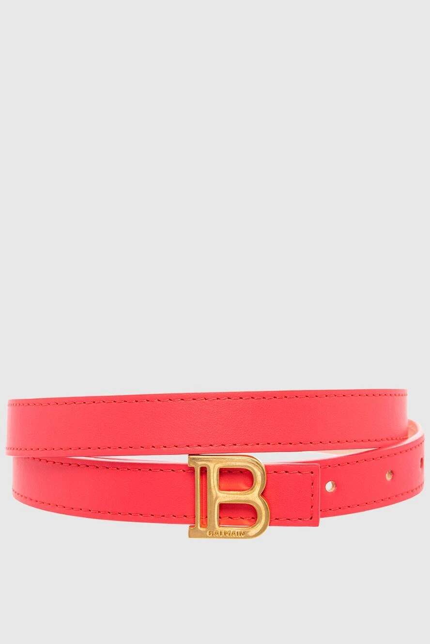 Balmain Women's bright red leather belt with logo - logo. 100% genuine leather. Fastener: decorative buckle. Country of manufacture: Italy. Care: specialized cleaning - photo 1