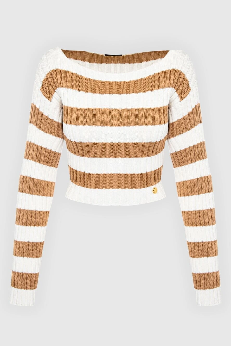 Balmain Beige viscose and polyamide jumper for women - knitted cut, striped pattern. 83% viscose, 17% polyamide. Country of manufacture: Italy. Care: specialized cleaning - photo 1