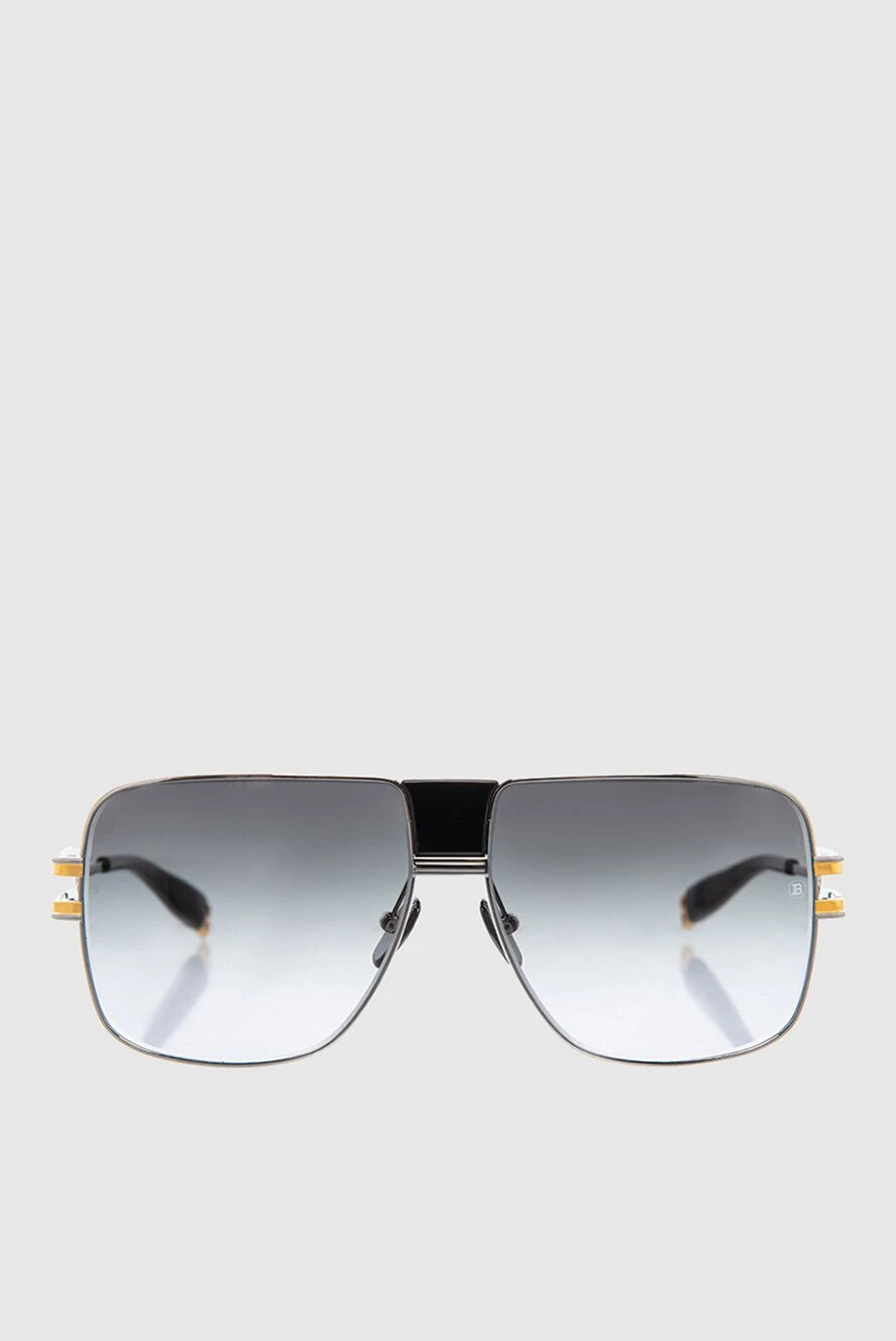 Balmain Men's gray square glasses with golden temples - Frame color: golden. gray. titanium, plastic. Country of manufacture: Italy. Care: specialized cleaning - photo 1