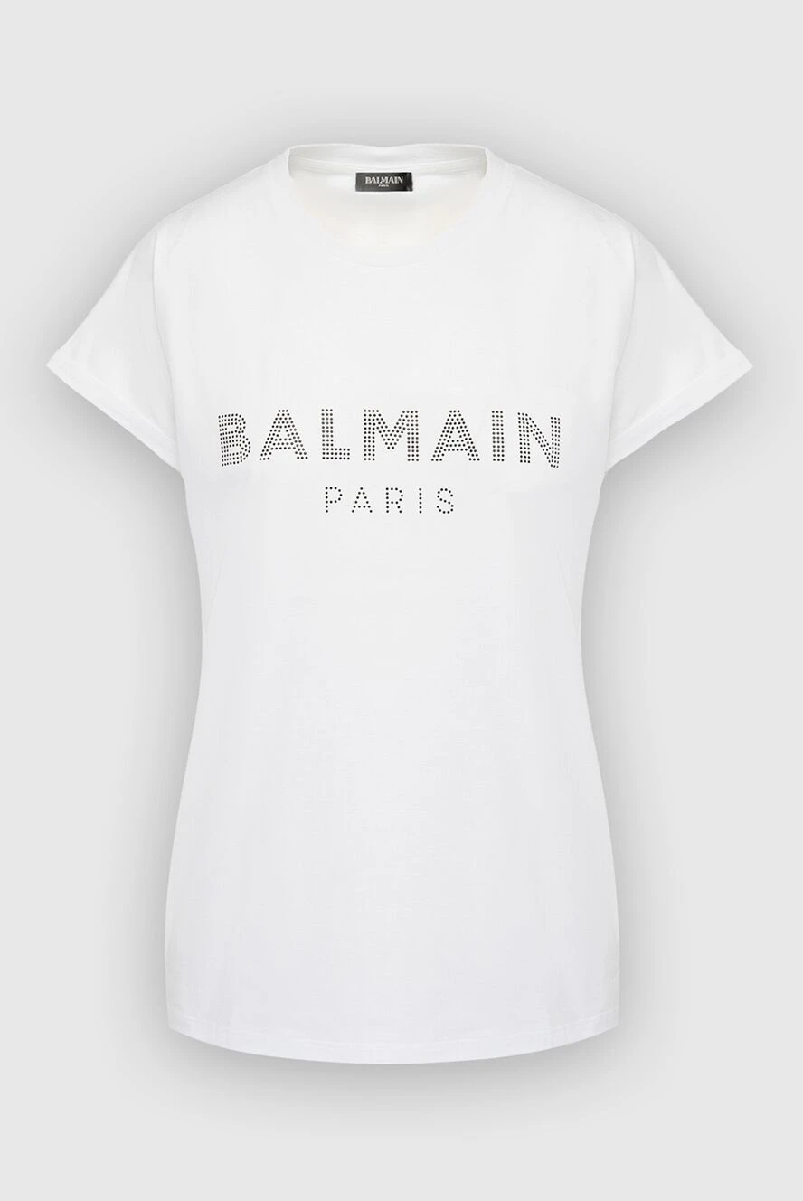 Balmain Women's Cotton White T-shirt with Logo - logo. 100% cotton. Country of manufacture: Italy. Care: specialized cleaning - photo 1