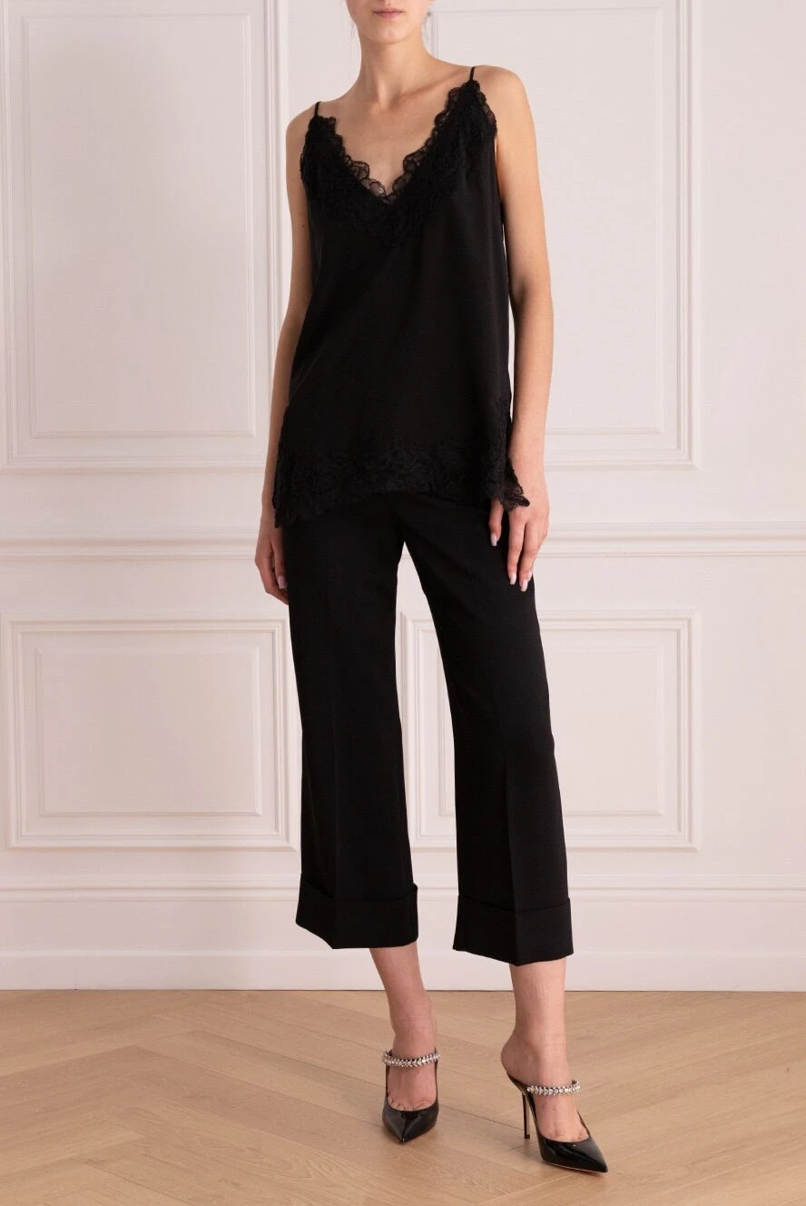 Ermanno Scervino жіночий чорний шовковий топ з мереживом 167127