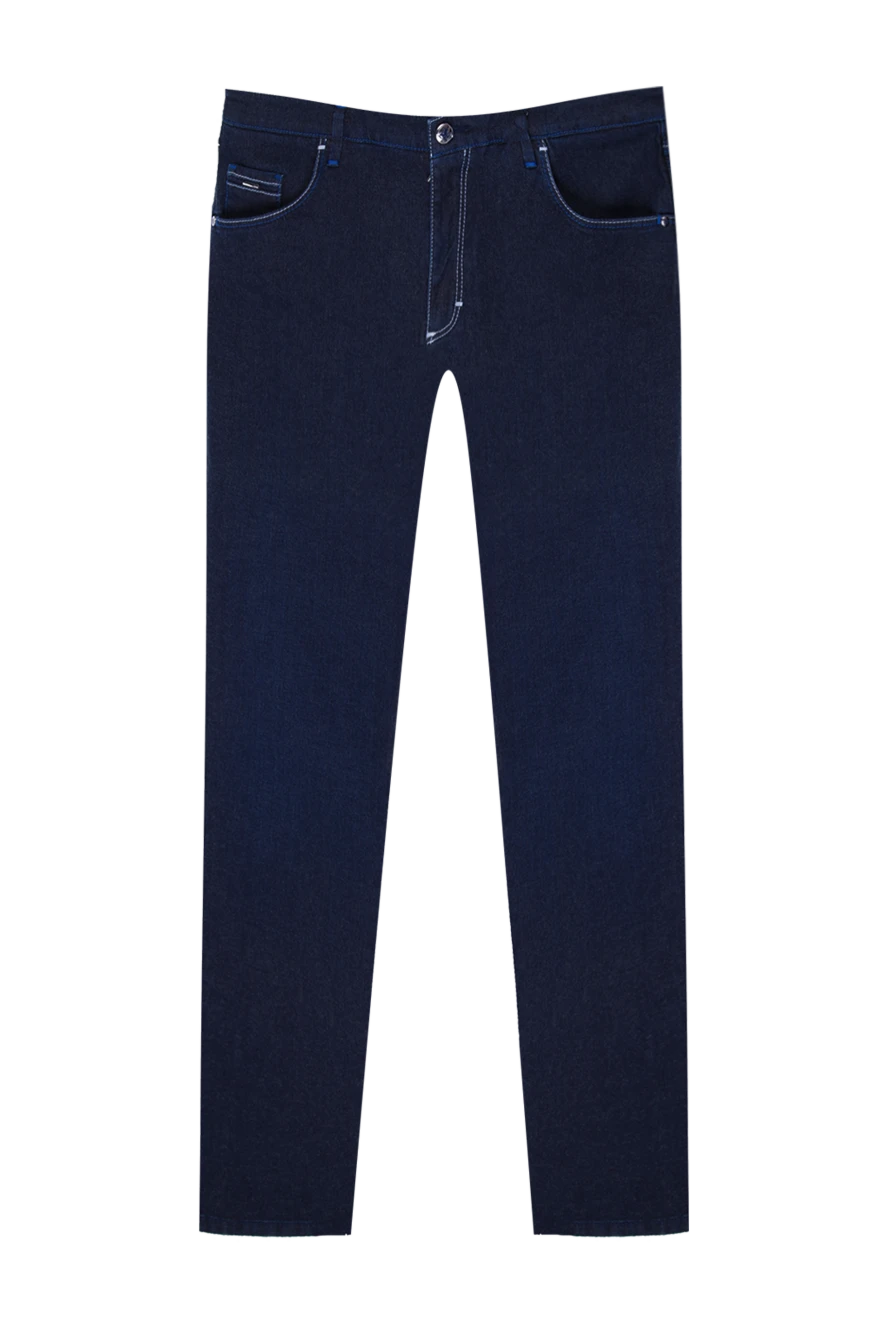 Zilli Blue cotton jeans for men - logo, contrast stitching. 98% cotton, 2% polyamide. Closure: button, zipper. Three side pockets, two back pockets. Country of manufacture: Italy. Care: specialized cleaning - photo 1