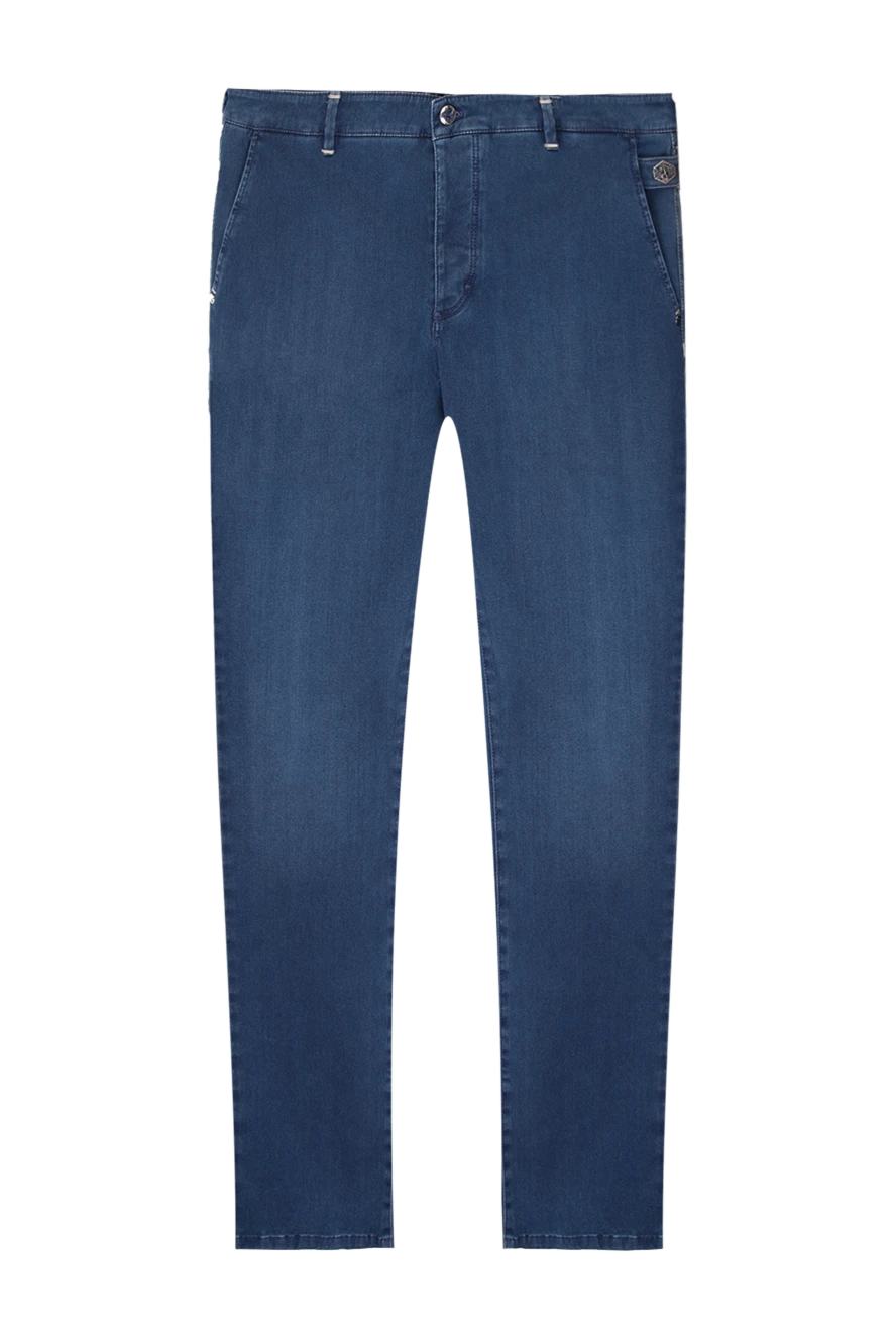 Zilli Blue cotton jeans for men - logo, worn effect. 97% cotton, 3% elastane. Closure: button, zipper. Three side pockets, two back pockets. Country of manufacture: Italy. Care: specialized cleaning - photo 1