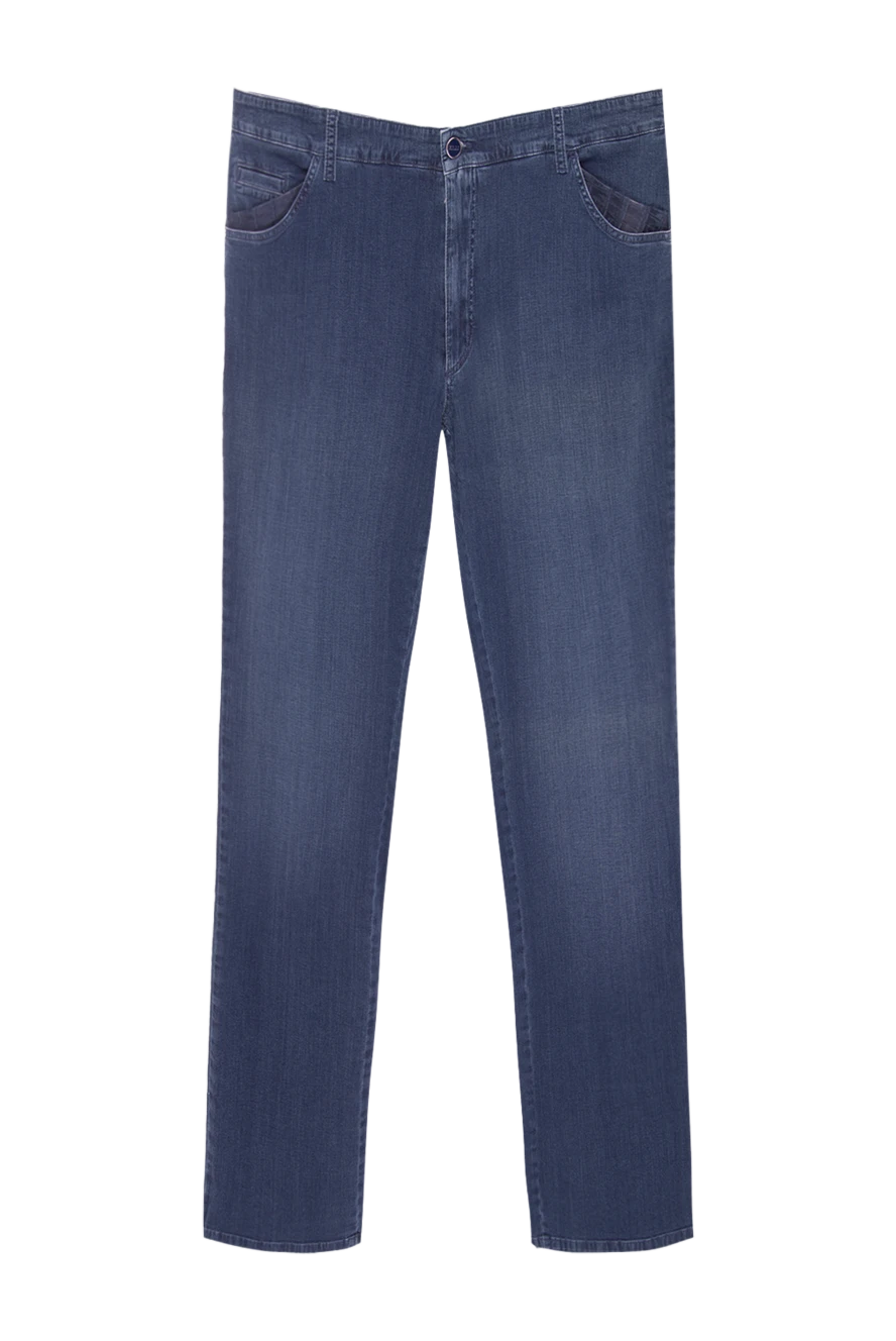 Zilli Blue cotton jeans for men - logo, worn effect. 98% cotton, 2% elastane. Closure: button, zipper. Three side pockets, two back pockets. Country of manufacture: Italy. Care: specialized cleaning - photo 1