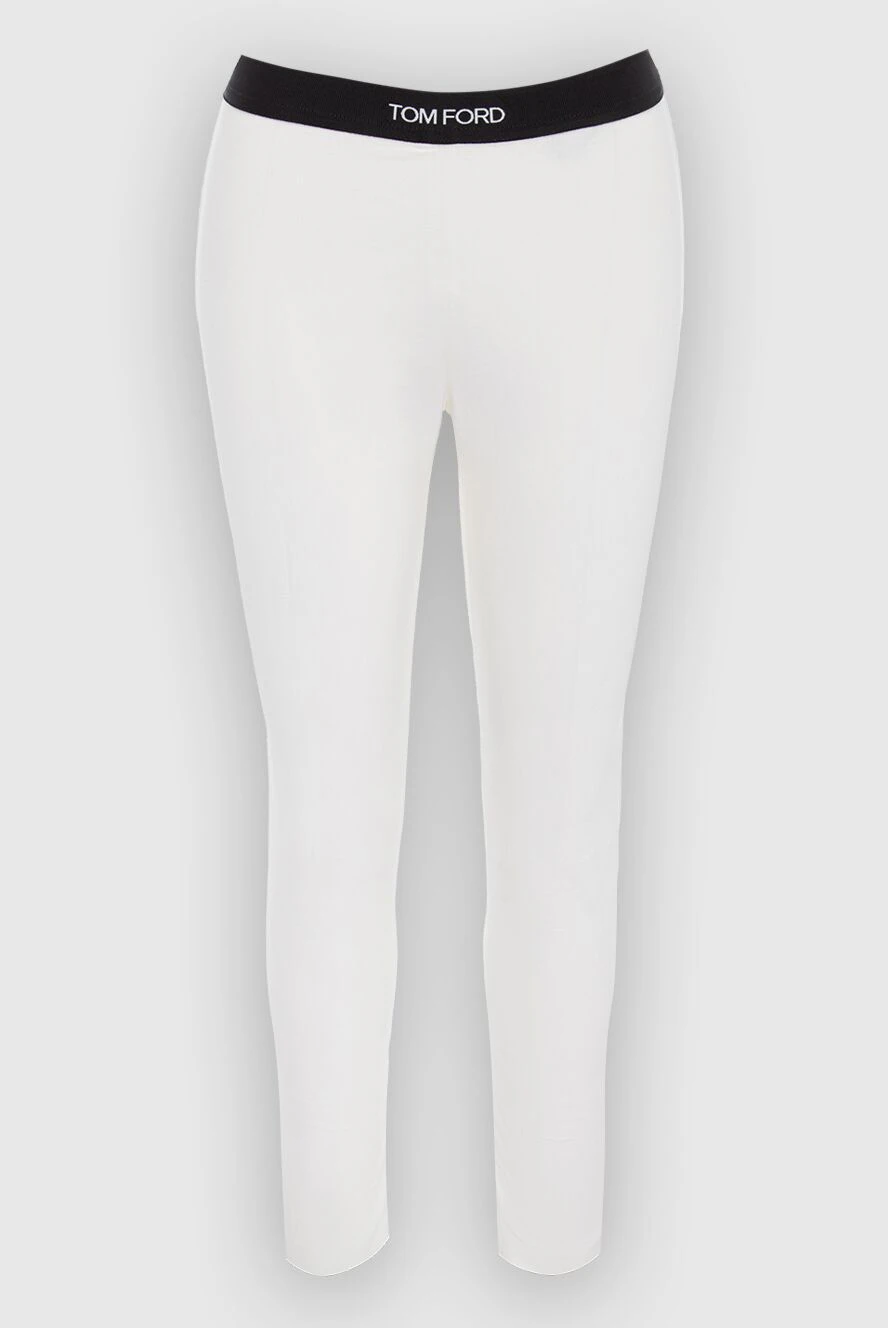 Tom Ford White cotton pants for women - contrasting elastic waistband with logo, zippers on trouser legs. 99% cotton, 1% elastane. elastic belt. Country of manufacture: Italy. Care: specialized cleaning - photo 1