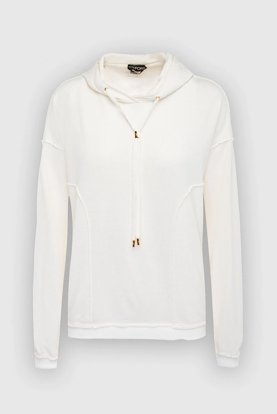 Tom Ford Silk and cotton hoodie white for women - hood, drawstring closure, side pockets. 62% cotton, 38% silk. Country of manufacture: Italy. Care: specialized cleaning - photo 1