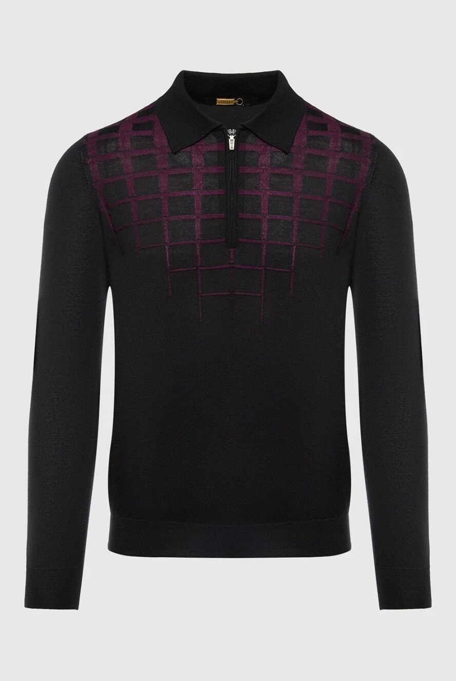 Zilli Long Sleeve Polo in Silk and Cashmere black for men - Contrasting pattern. Long sleeve. 60% cashmere, 40% silk. Closure: Zipper. Country of manufacture: Italy. Care: specialized cleaning - photo 1