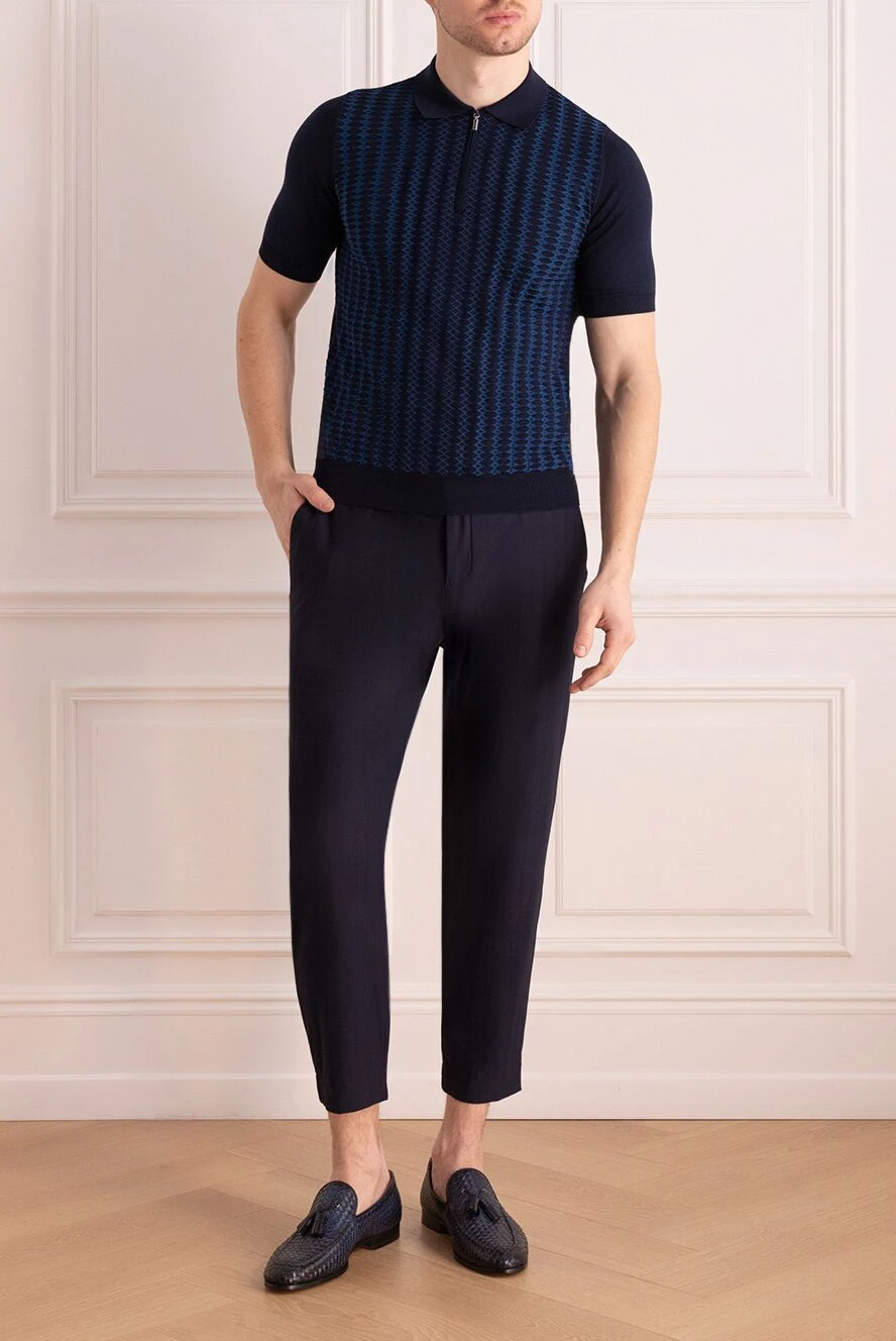 Zilli dark blue polo shirt with contrast structural pattern for