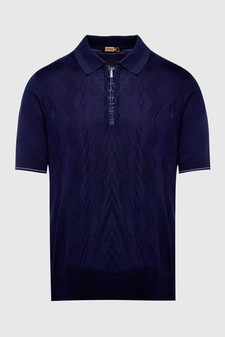 Zilli Polo in silk and crocodile skin blue for men - Textured pattern, crocodile leather inserts. 100% silk, crocodile skin. Closure: Zipper. Country of manufacture: Italy. Care: specialized cleaning - photo 1