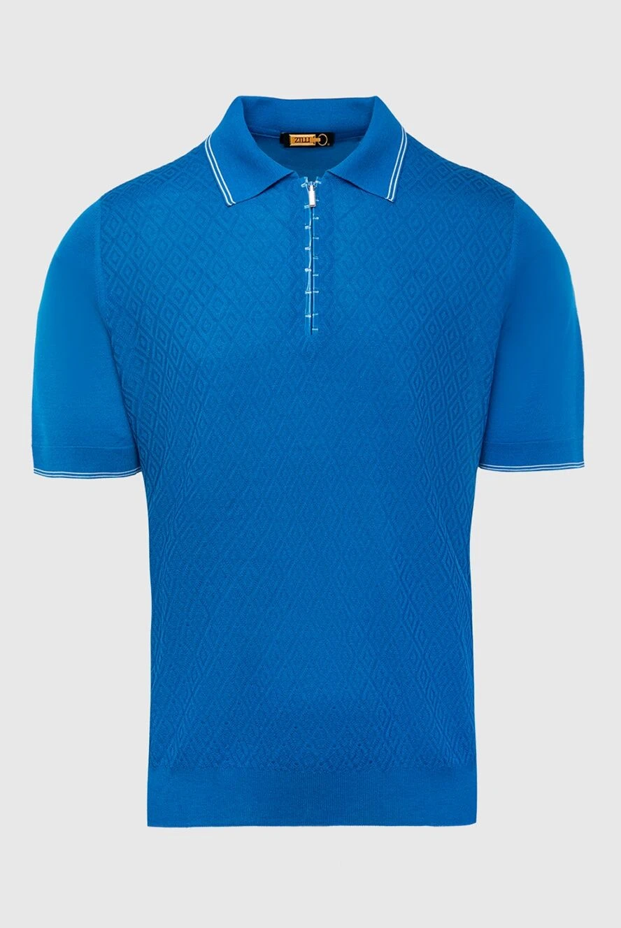 Zilli Polo in silk, viscose and crocodile skin blue for men - Crocodile leather inserts, contrasting lines on the collar and cuffs. 80% silk, 20% viscose, crocodile skin. Closure: Zipper. Country of manufacture: Italy. Care: specialized cleaning - photo 1