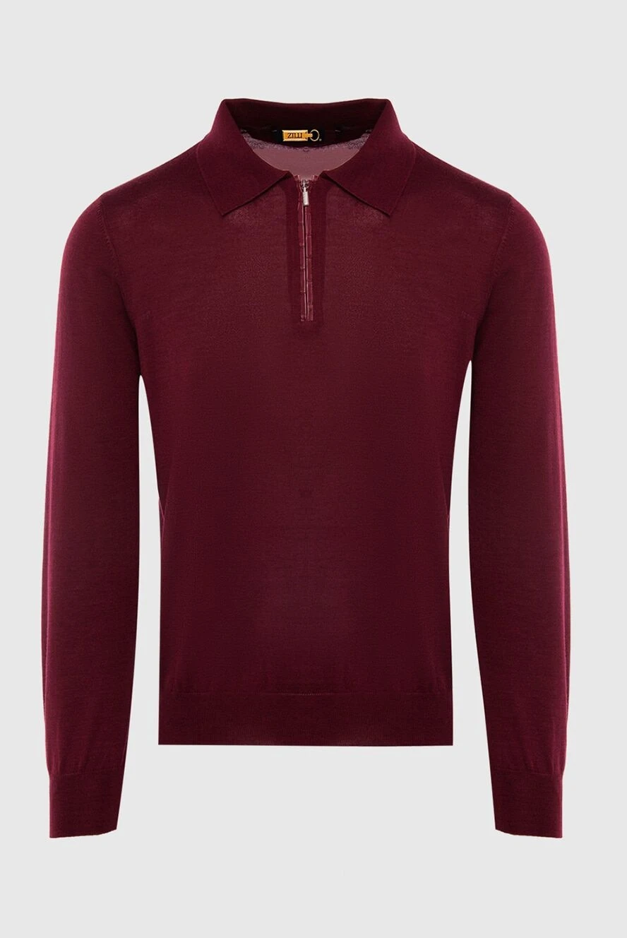 Zilli Long-sleeved polo from silk, cashmere and crocodile leather in burgundy. - Crocodile skin inserts. Long sleeve. 70% cashmere, 30% silk, crocodile skin. Closure: Zipper. Country of manufacture: Italy. Care: specialized cleaning - photo 1