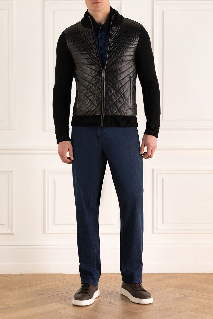 Zilli cardigan for men made of cashmere and genuine leather black