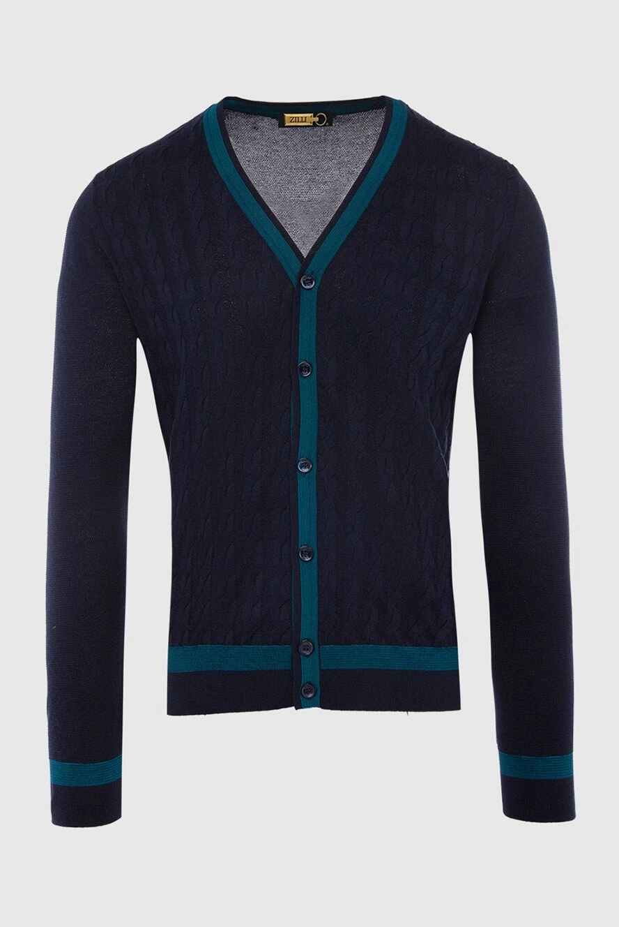 Zilli Men's cardigan made of cotton and silk blue - Contrast pattern. 50% cotton, 50% silk. Closure: Zipper. Country of manufacture: Italy. Care: specialized cleaning - photo 1