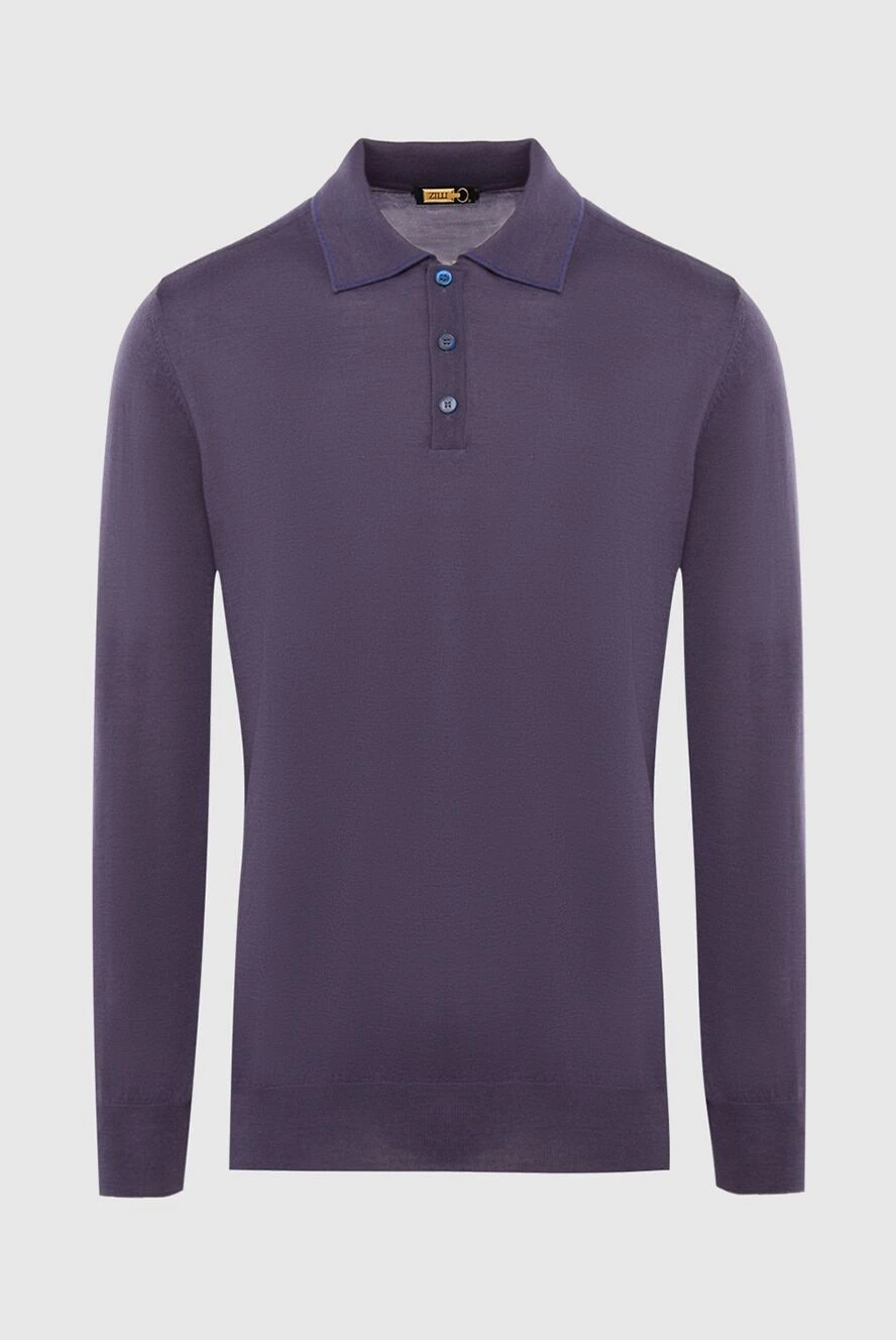 Zilli Long sleeve polo from silk, cashmere and crocodile leather purple men's - Crocodile skin inserts. Long sleeve. 70% cashmere, 30% silk, crocodile skin. Buttons. Country of manufacture: Italy. Care: specialized cleaning - photo 1