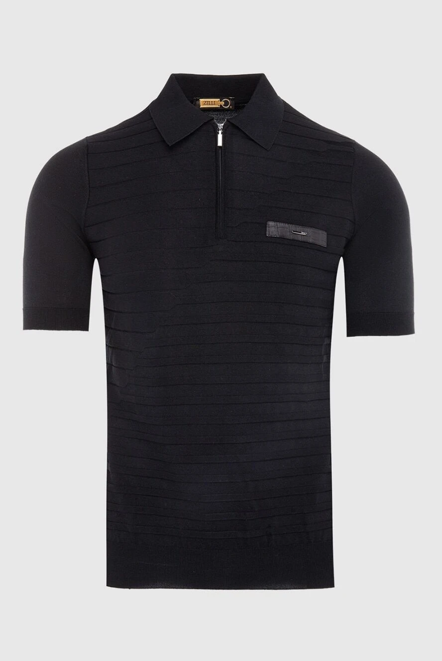 Zilli Cotton, silk and crocodile leather polo black for men - Crocodile skin inserts, textured pattern. Chest pocket. 60% silk, 40% cotton, crocodile skin. Closure: Zipper. Country of manufacture: Italy. Care: specialized cleaning - photo 1