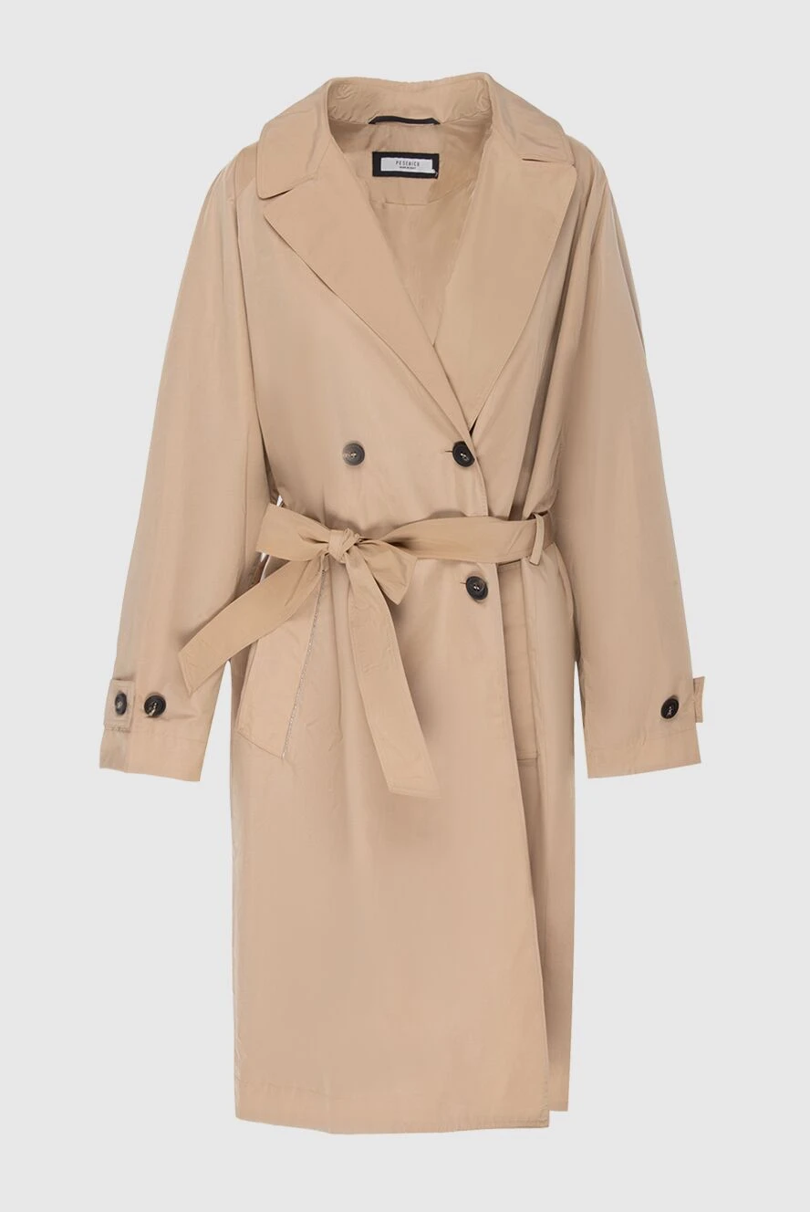 Peserico Polyester coat for women beige - 100% polyester. buttons, belt. two side pockets. Country of manufacture: Italy. Care: specialized cleaning - photo 1