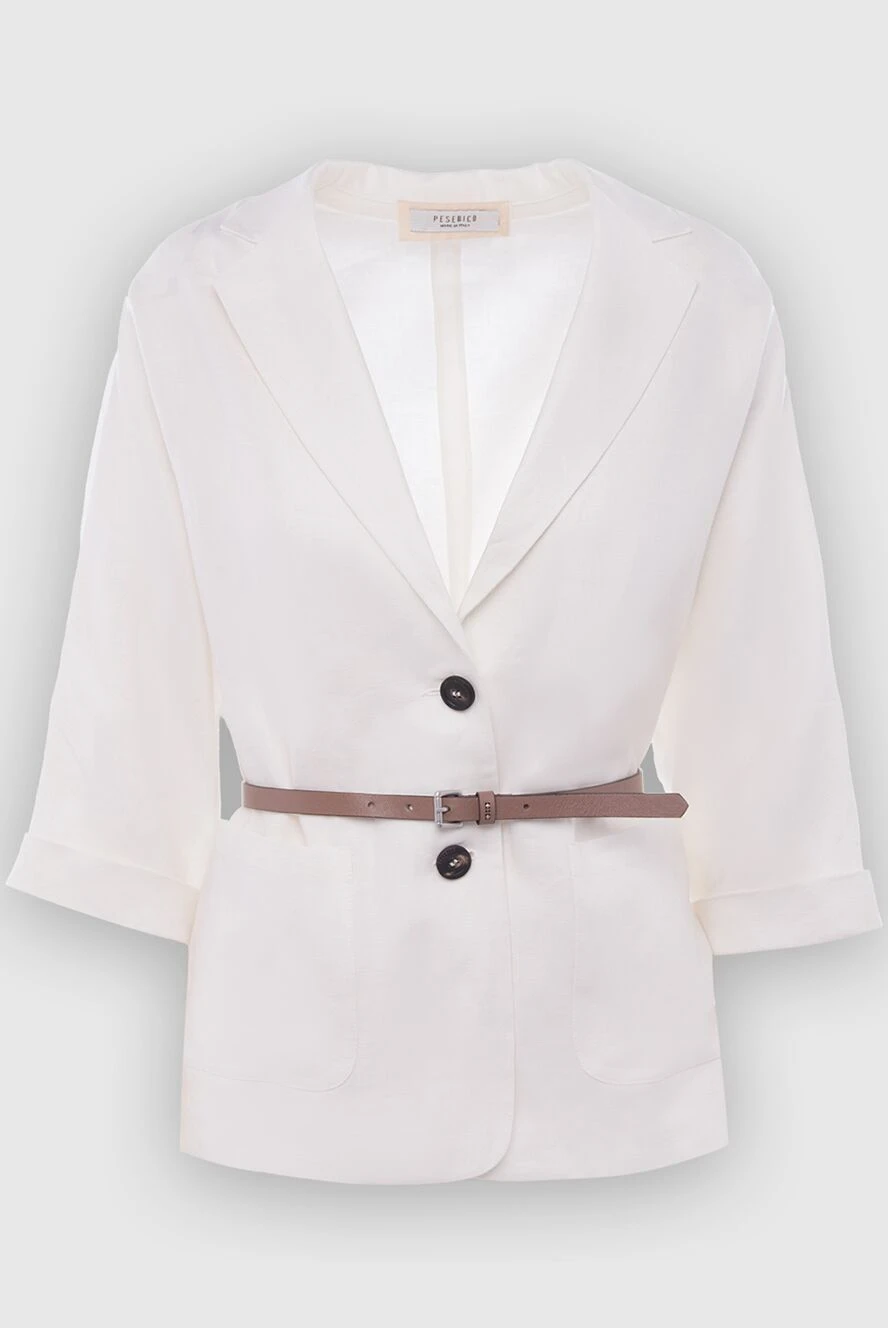 Peserico Jacket made of cotton and viscose white for women - contrasting buttons. 58% cotton, 42% viscose. buttons, belt. two side pockets. Country of manufacture: Italy. Care: specialized cleaning - photo 1