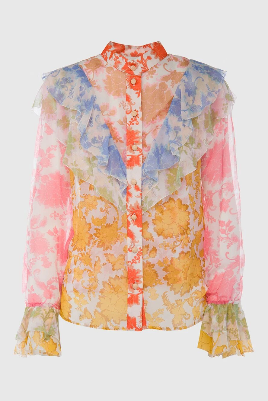 Zimmermann Women's blouse with ruffles multicolor - frills on the shoulders and cuffs, colorful fantasy pattern. cotton, silk. buttons. Country of manufacture: Italy. Care: specialized cleaning - photo 1