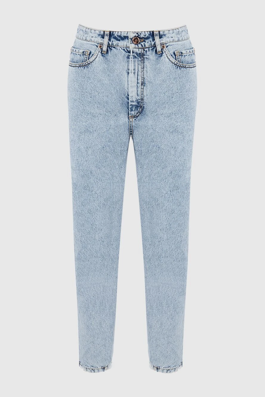 Brunello Cucinelli Blue cotton jeans for women - contrasting seams. three front pockets, two back pockets. 100% cotton. zipper, buttons. Country of manufacture: Italy. Care: specialized cleaning - photo 1