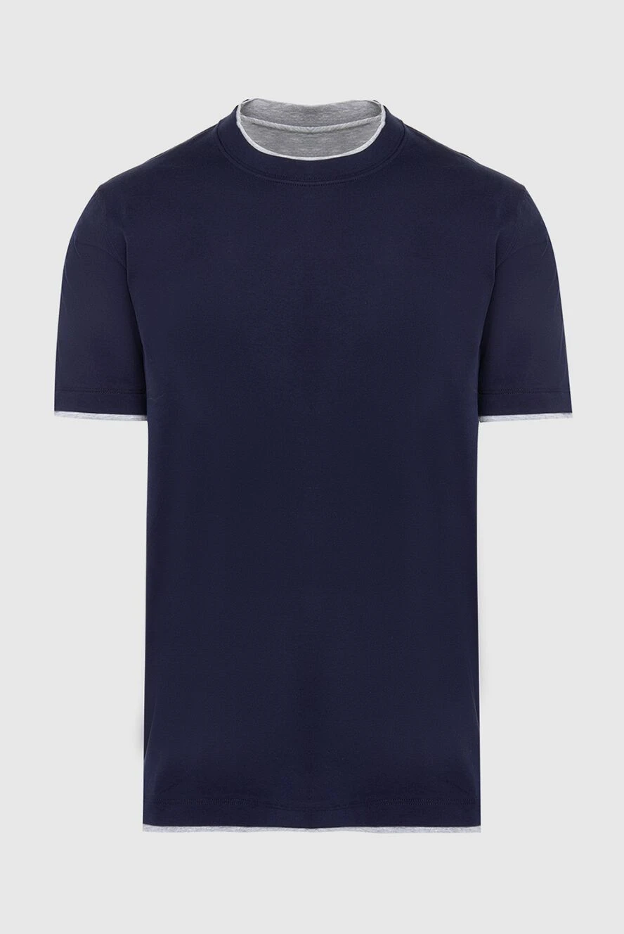 Brunello Cucinelli Футболка из хлопка синяя мужская - окантовка на воротнике и рукавах. 100% хлопок. Страна производитель: Италия. Уход: специализированная чистка - фото 1