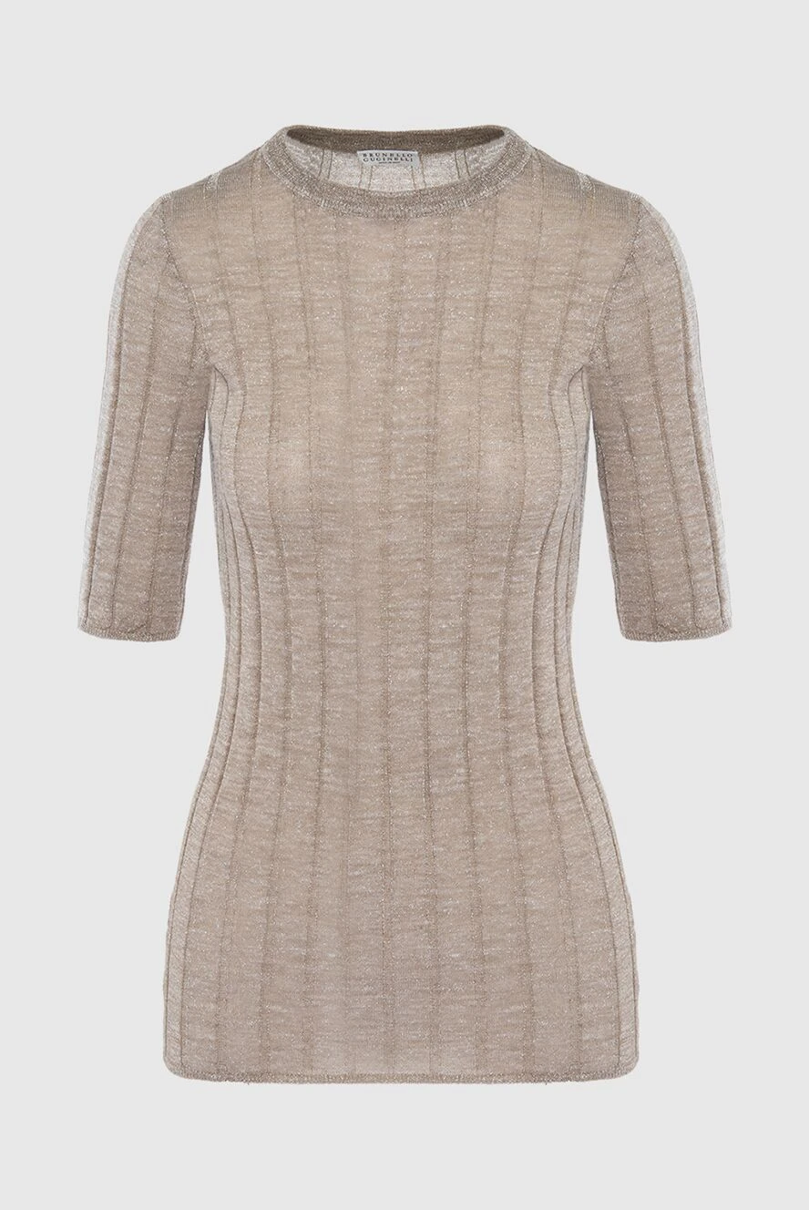 Brunello Cucinelli Beige jumper for women - textured knitwear, short sleeve. 47% polyamide, 45% linen, 8% polyester. Country of manufacture: Italy. Care: specialized cleaning - photo 1
