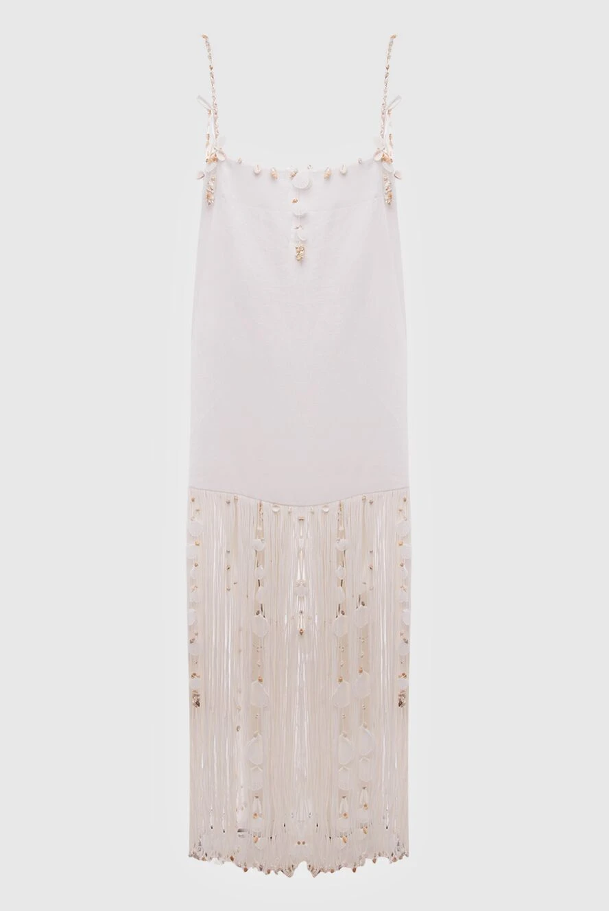 Zimmermann White linen dress for women - hidden zipper. long fringe on the skirt, sewn shells. 100% linen. Country of manufacture: Italy. Care: specialized cleaning - photo 1