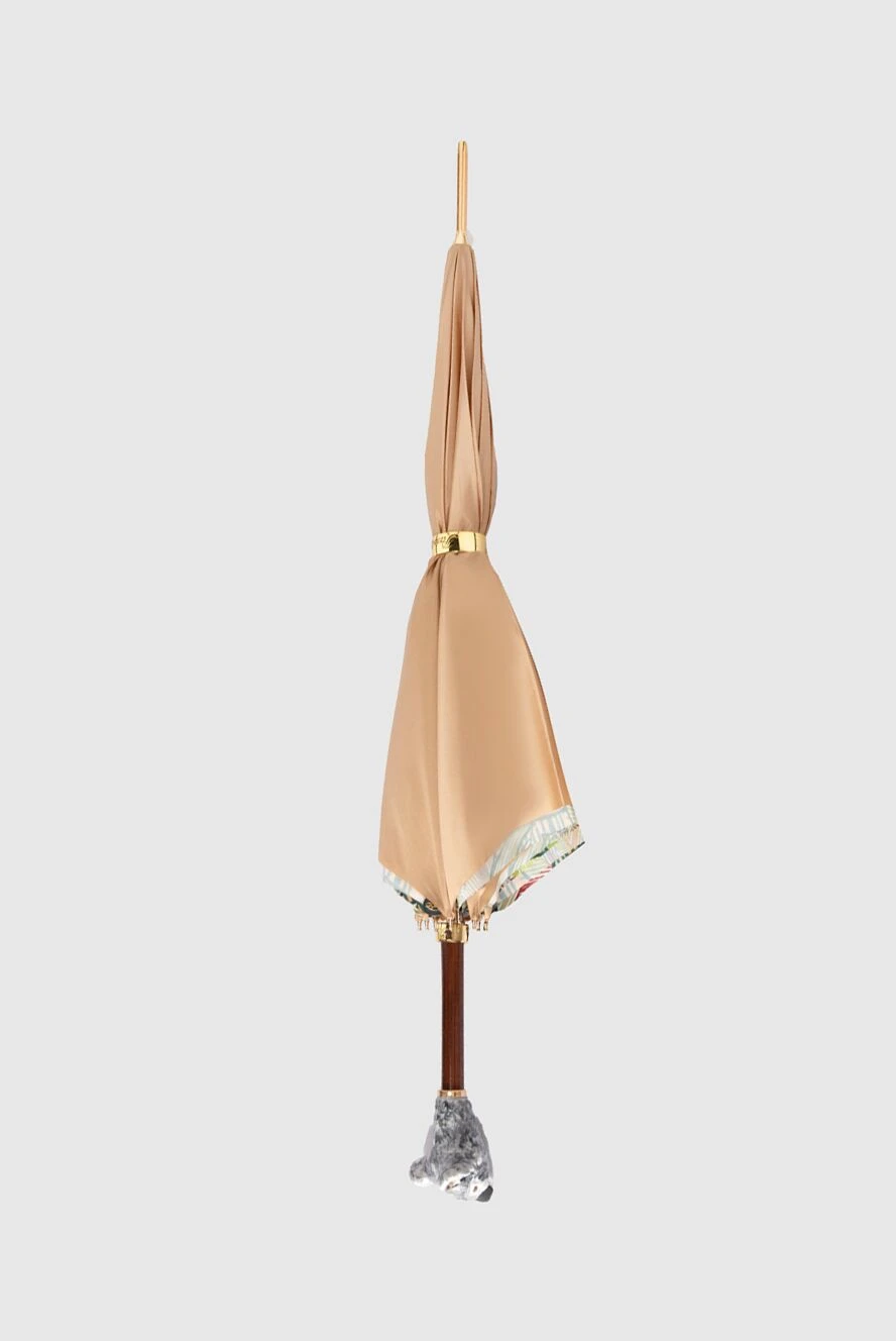 Pasotti Beige polyester umbrella for women - sloth head on the handle.. mechanical clasp. 100% polyester. Country of manufacture: Italy. Care: specialized cleaning - photo 1