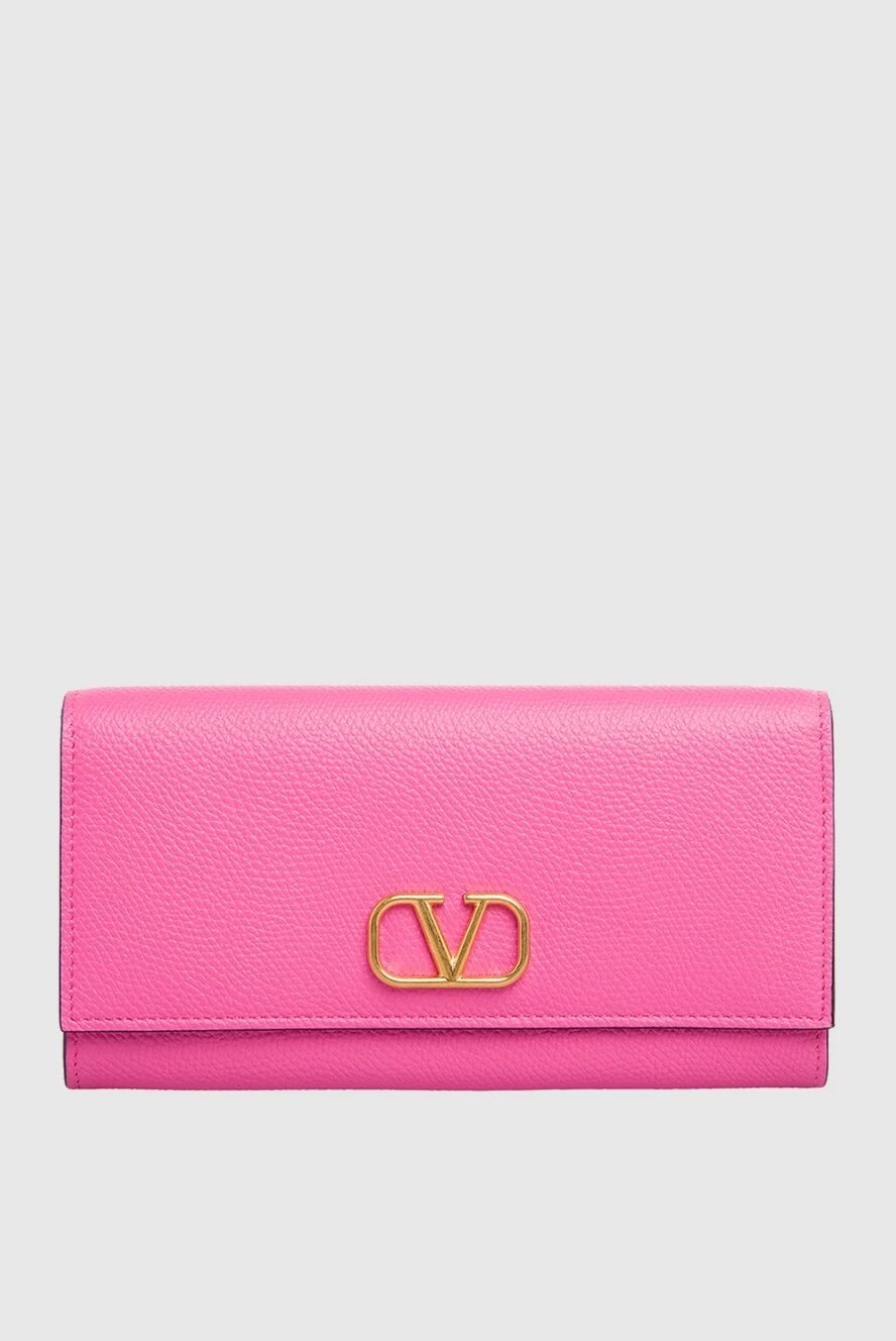 Valentino Women's wallet bright pink leather with logo - logo. 100% genuine leather. Fastener: button. Country of manufacture: Italy. Care: specialized cleaning - photo 1