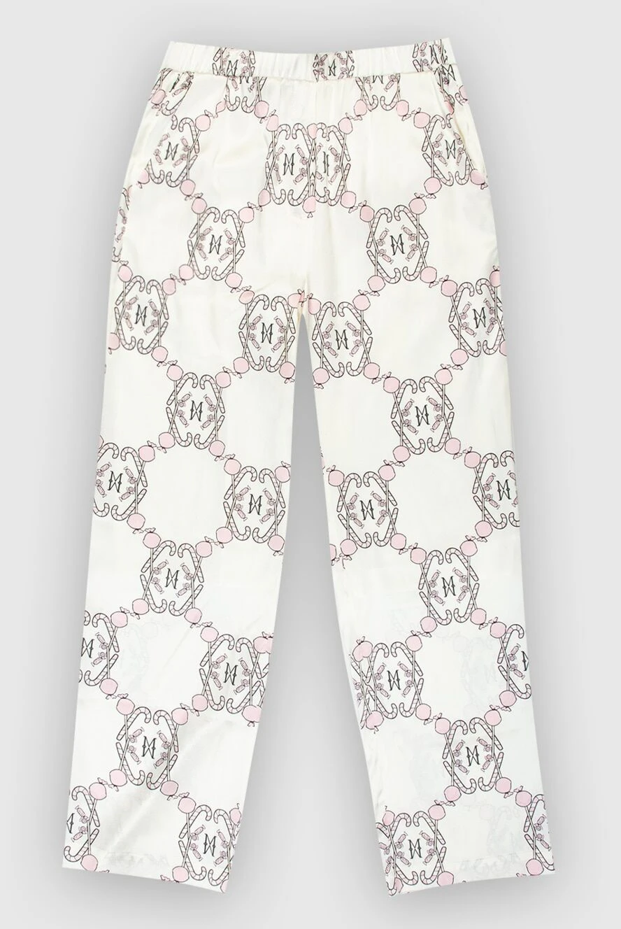 Max&Moi Women's pants with logo print white - logo pattern. 95% silk, 5% elastane. elastic belt. Country of manufacture: Italy. Care: specialized cleaning - photo 1