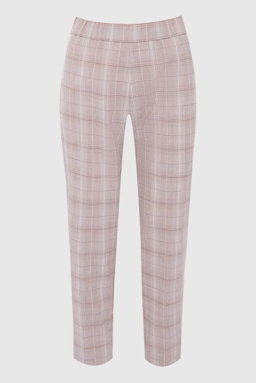 Panicale Women's beige plaid pants - checkered pattern. 48% wool, 40% cotton, 10% linen, 2% elastane. elastic belt. Country of manufacture: Italy. Care: specialized cleaning - photo 1