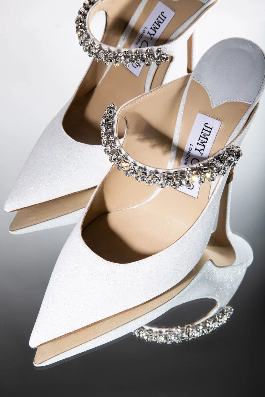 Jimmy Choo women's white leather sandals with crystals on the